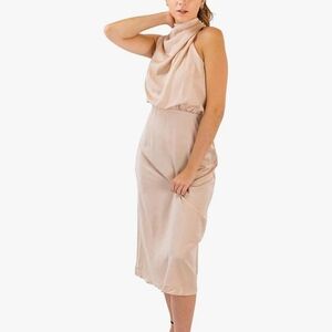 Elegant Beige Sleeveless Midi Dress